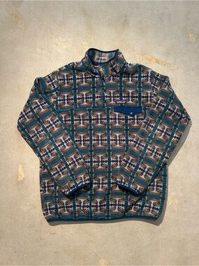 Patagonia Geometric Zip-Up Fleece in Teal, Brown & Cream